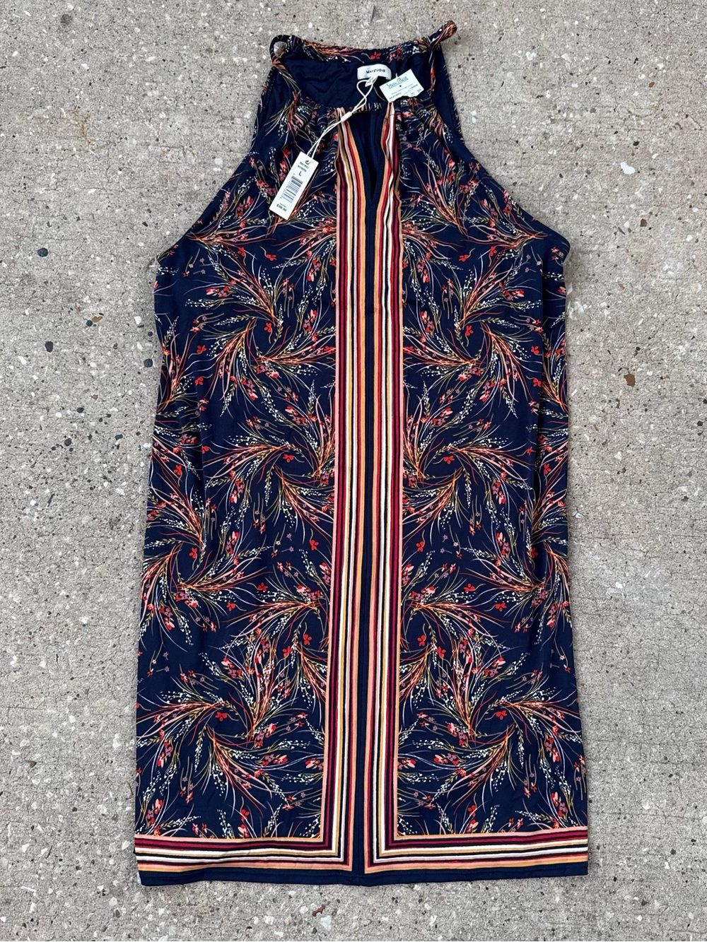 Max Studio Floral Print Halter Dress Women's Size Large Blue Multi NWT